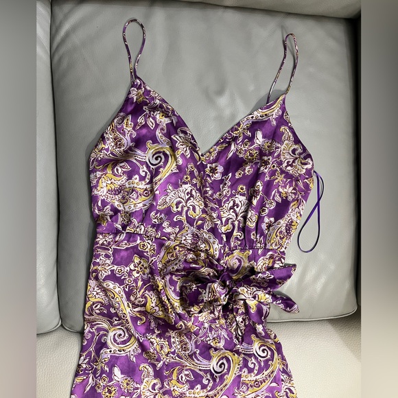 Zara Women’s Satin Effect Lavender Paisley Bow Tie Wrap Midi Dress - Size S - Picture 8 of 15